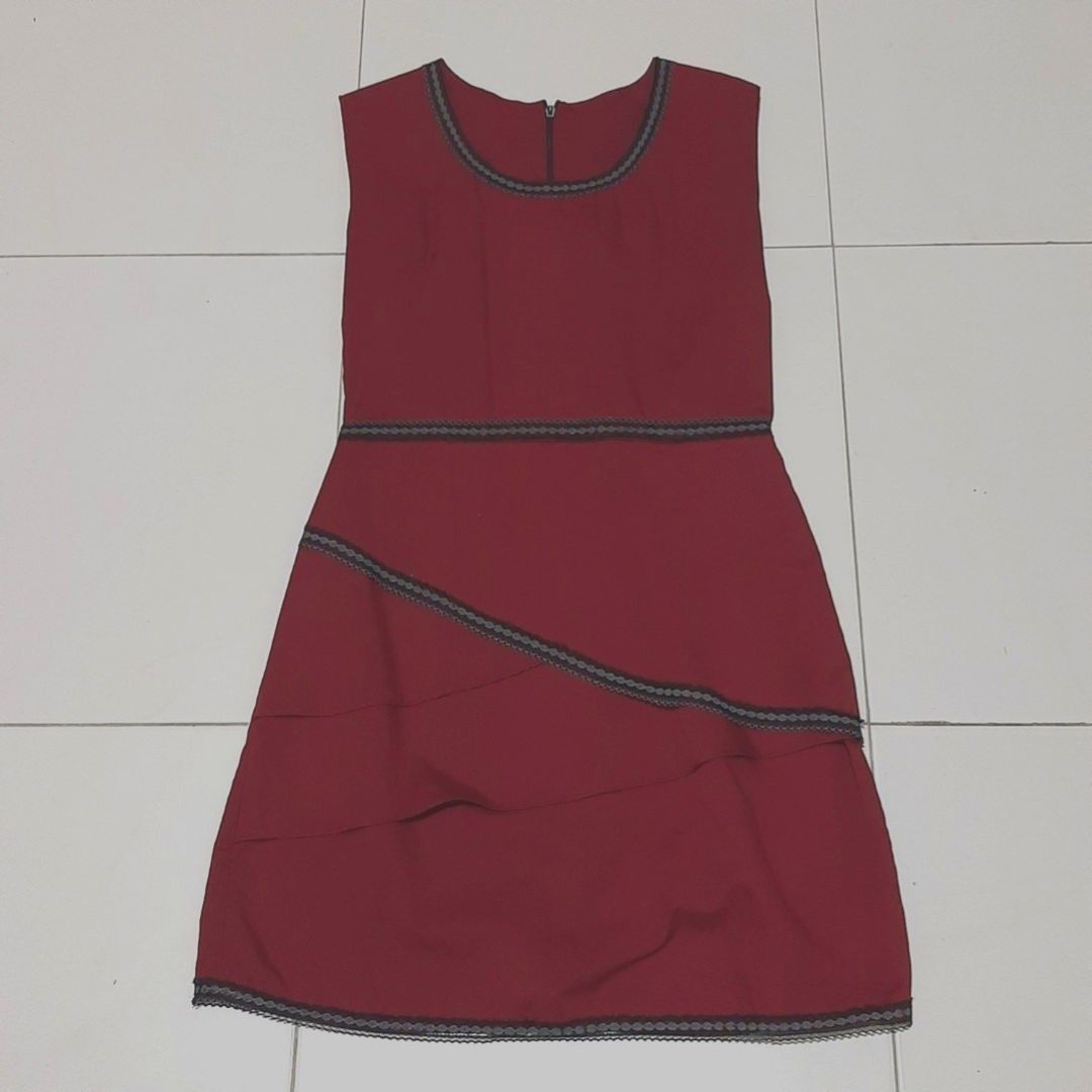 Beautiful designs. Maroon Red asymmetrical short dress. Sleeveless