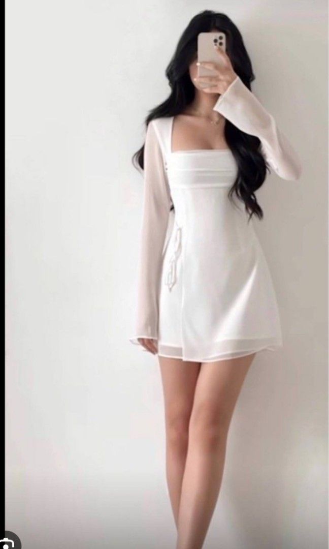 Lucy White Long Sleeve Mini Dress