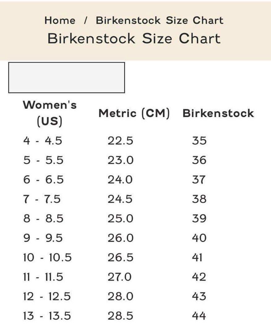 Betula size chart on sale