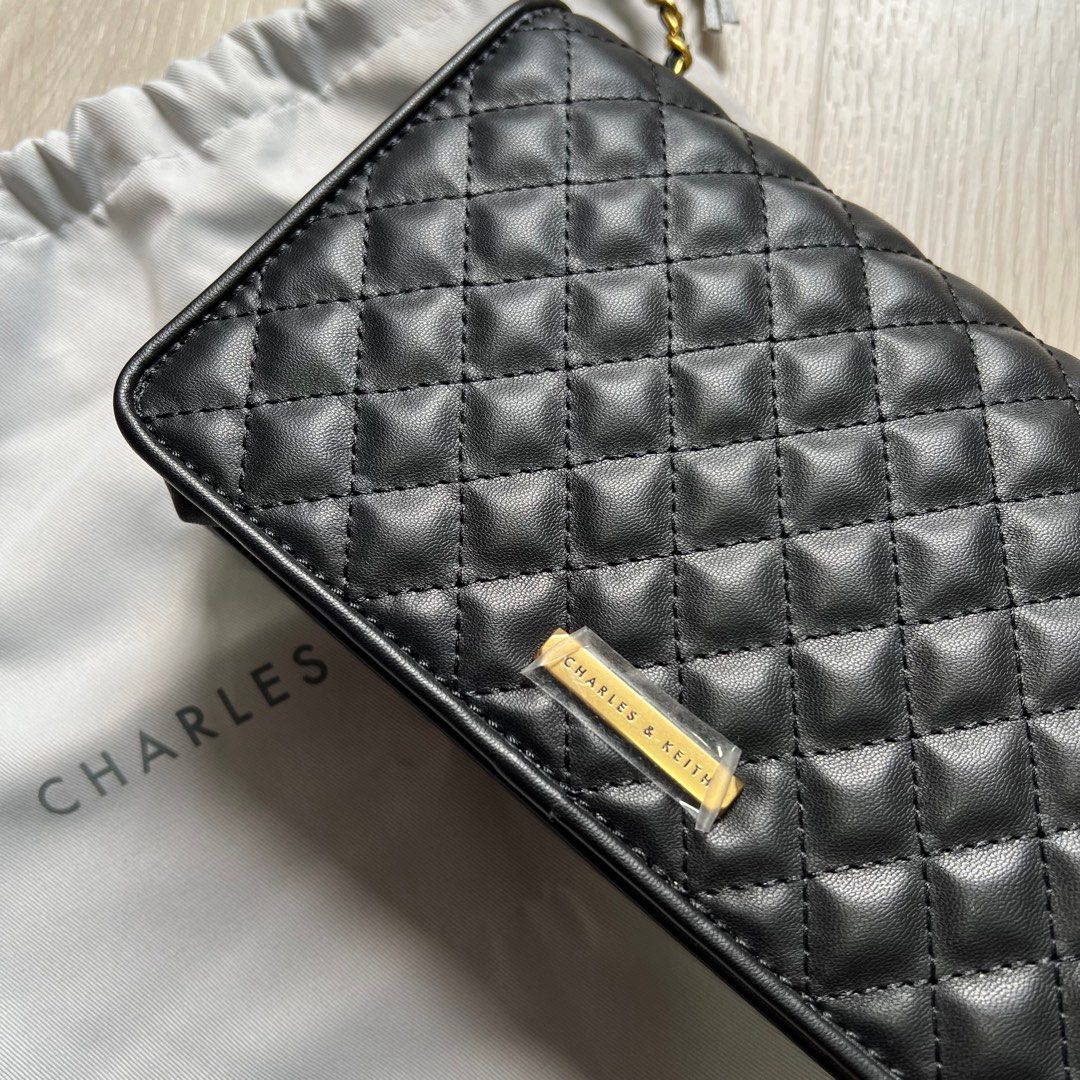 Charles Keith Black Quilted Clutch Bag
