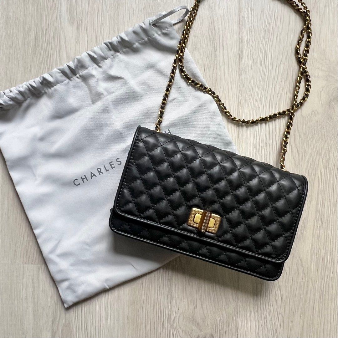 Charles Keith Black Quilted Clutch Bag