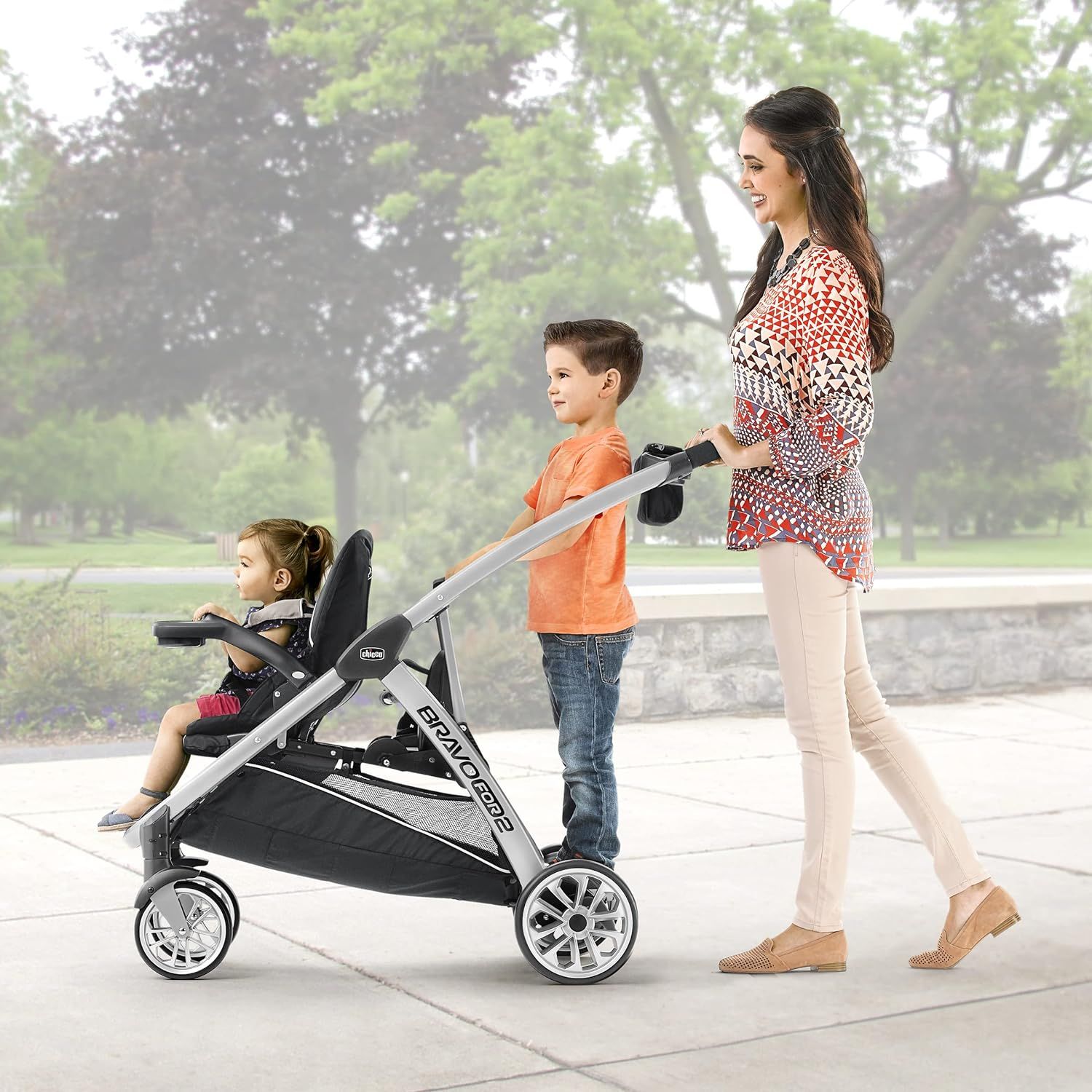 Chicco Bravo For2 Standing Sitting Double Stroller Iron Black