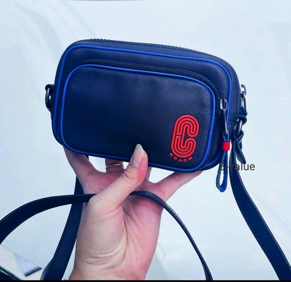Mini edge double pouch sale crossbody with coach patch