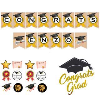 Congratulations Graduate Graduation Party Banner Cupcake Cake Topper Decoration Personalized
