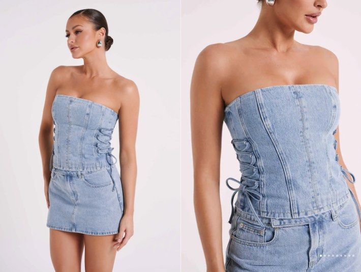 Denim Corset (NEW WITH TAG), Women's Fashion, Tops, Other Tops on Carousell