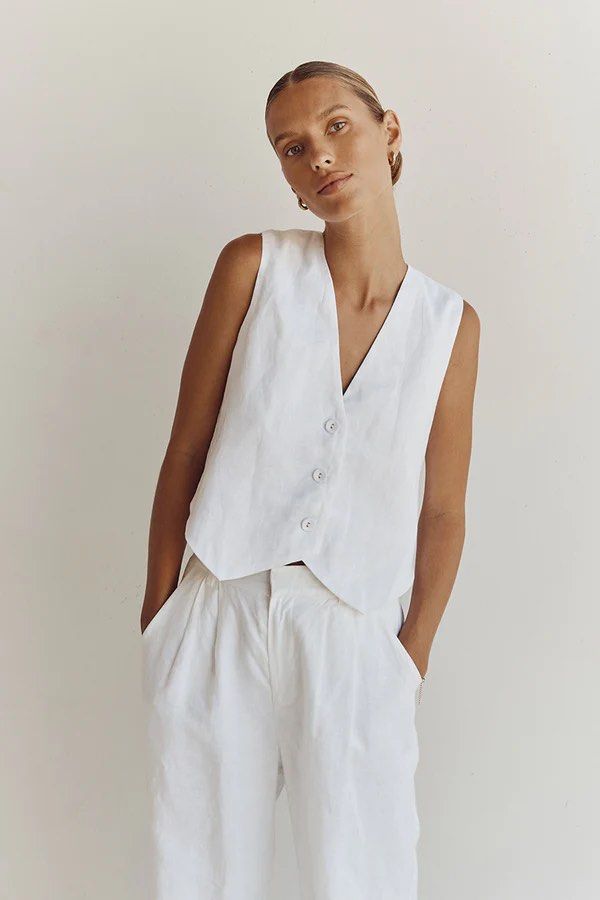 White linen waistcoat outlet