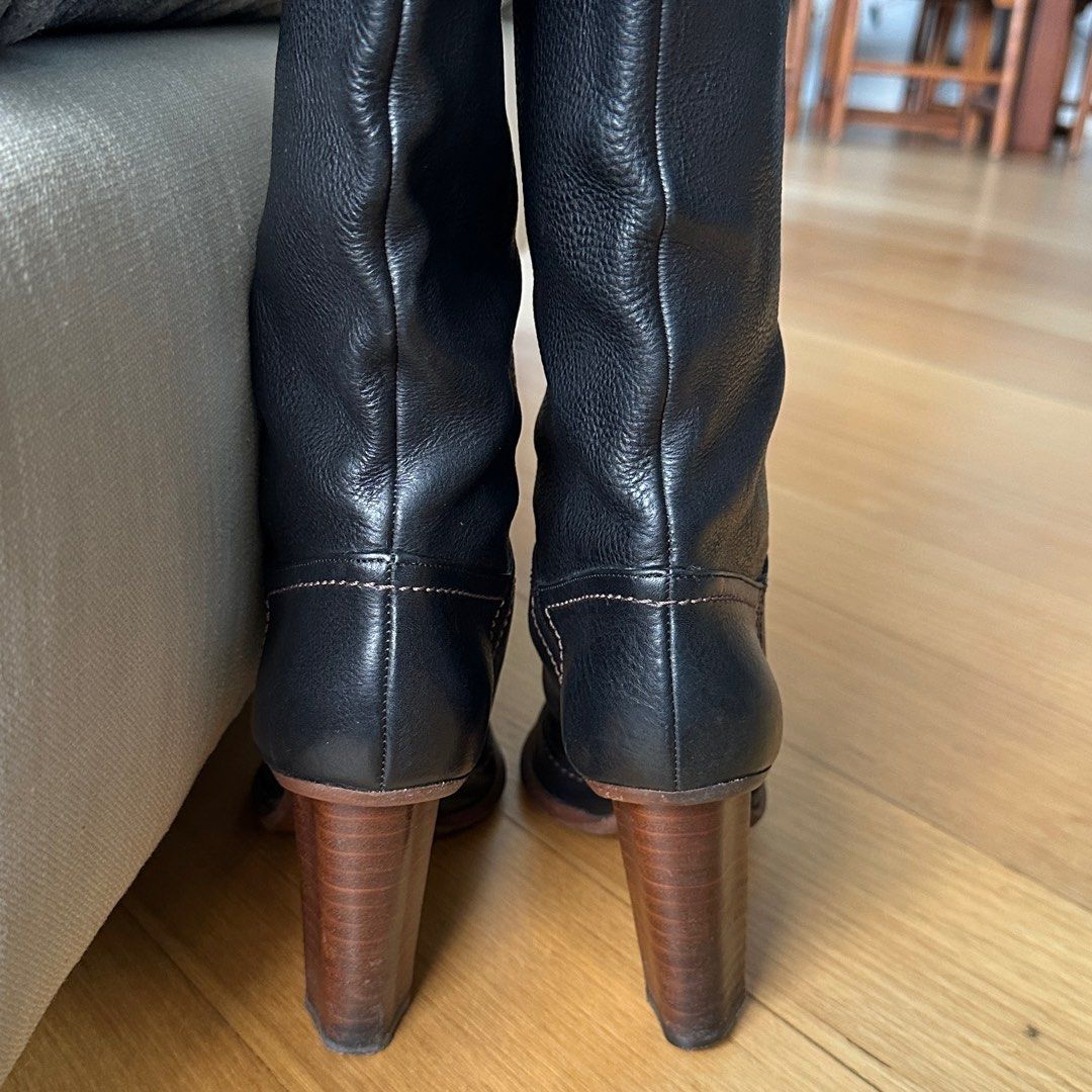 Dolce Gabbana D G Size 41 Black Leather Tall High Heel Boots