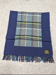 GLEN PRINCE Scotland 100% Lambswool Pure New Wool  Knitted Knit Muffler Scarf Scarves Blue Plaid  Winter Snow