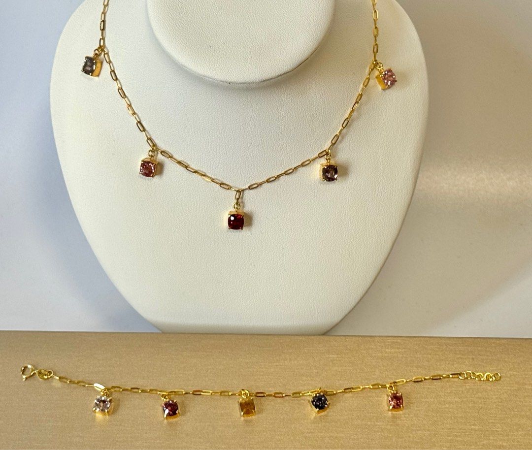 Gold necklace bracelet with Mogok spinel gemstone Women s