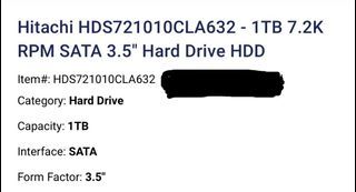 HITACHI HDD 1 TB for SALE