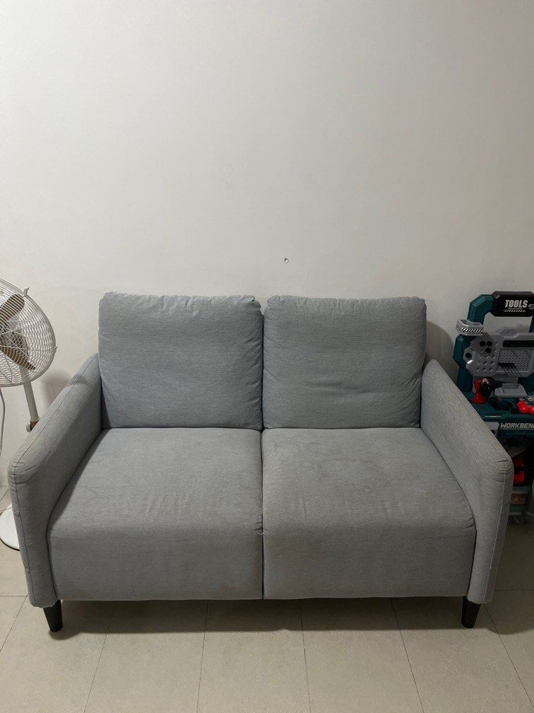IKEA Angersby Loveseat (Category: Sofas) located in Mandaluyong City. Submitted by margemerx (Listing ID 1281772504, Image 2). Description: Original Price ₱12,990 Needs cleaning but in perfect condition. Medium firm You can store remote controls and other smaller items in the practical pockets on the sides of the armrests. Materials & care Material Seat frame: Plywood, Laminated veneer lumber, Polyurethane foam 2.2 lb/cu.ft., Polyurethane foam 1.
