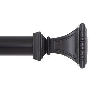 Ivilon Decorative Window Curtain Rod - Carved Square Finials, 1 1/8 in Rod, 72 to 144 in. Black