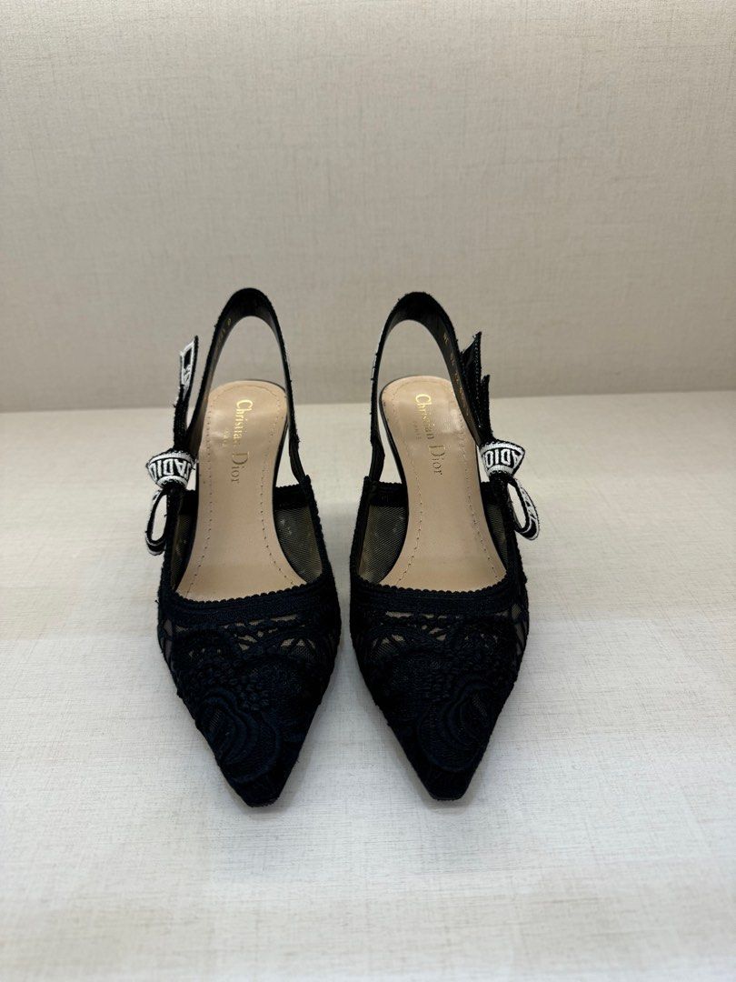 Dior Black Net and Suede J'adior Slingback Flats Size 37.5 at 1stDibs