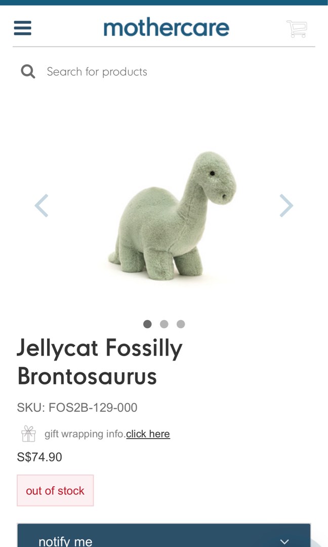 Jellycat Fossilly Brontosaurus Babies Kids Infant Playtime on