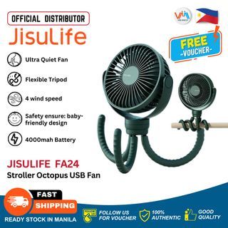 JISULIFE FA24 4000mAh Stroller Fan for Kids Flexible Tripod Detachable durable tripods Fan Mini Baby ( Available in White & Green ) - VMI Direct