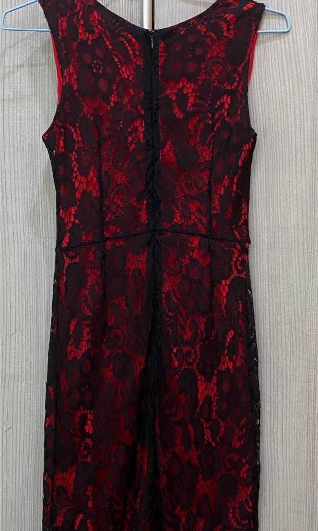 Red dress with lace overlay online