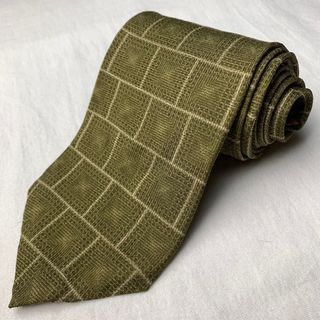 Donna Karan Moss Green Checkered Wide Necktie