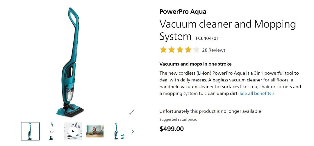 Philips FC6404 01 PowerPro Aqua 3 in 1 Vacuum Cleaner and Mopping System 18V Blue