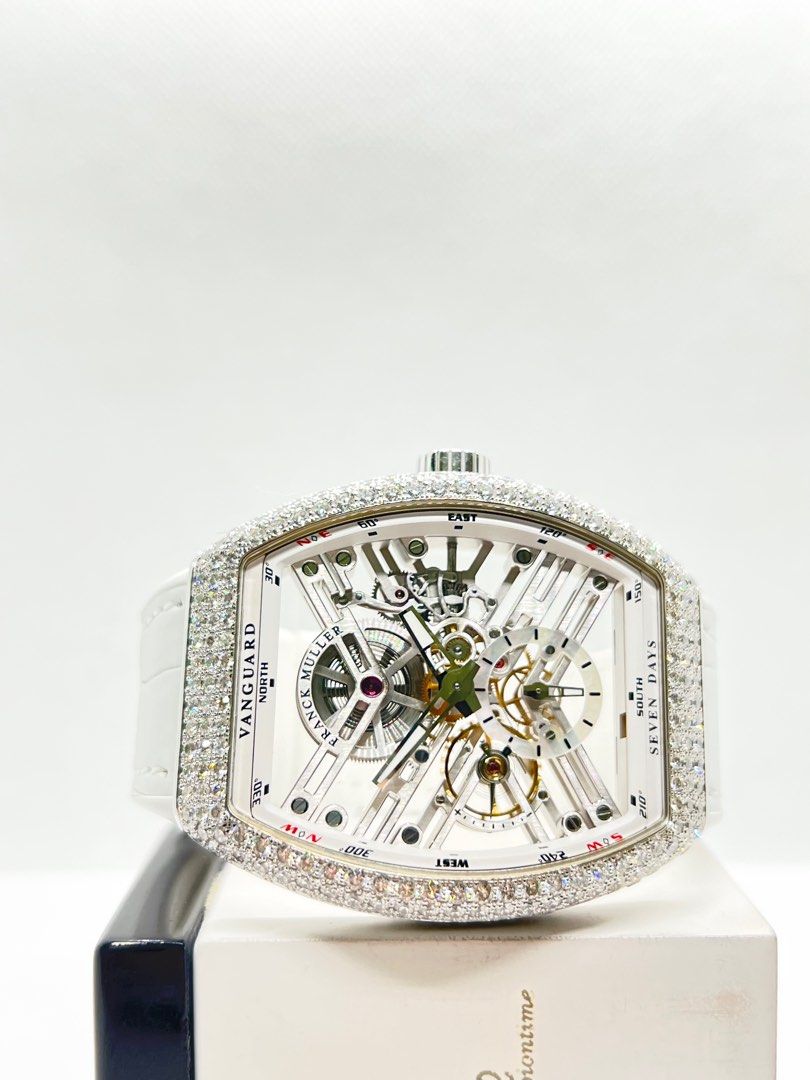 Pre Owned Franck Muller Vanguard 7 Days V45 S6 SQT Skeleton Dial Winding Steel Casing Leather