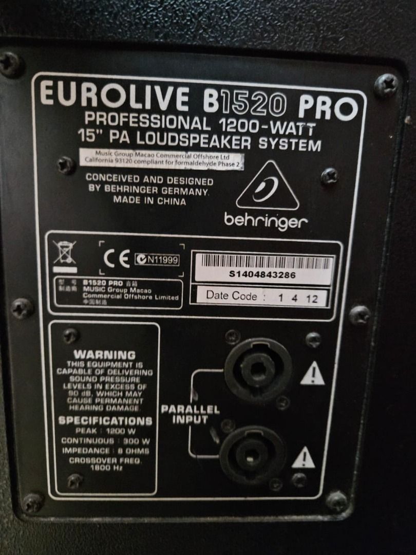Preloved Behringer EUROLIVE B1520 Pro Tour Grade Audio