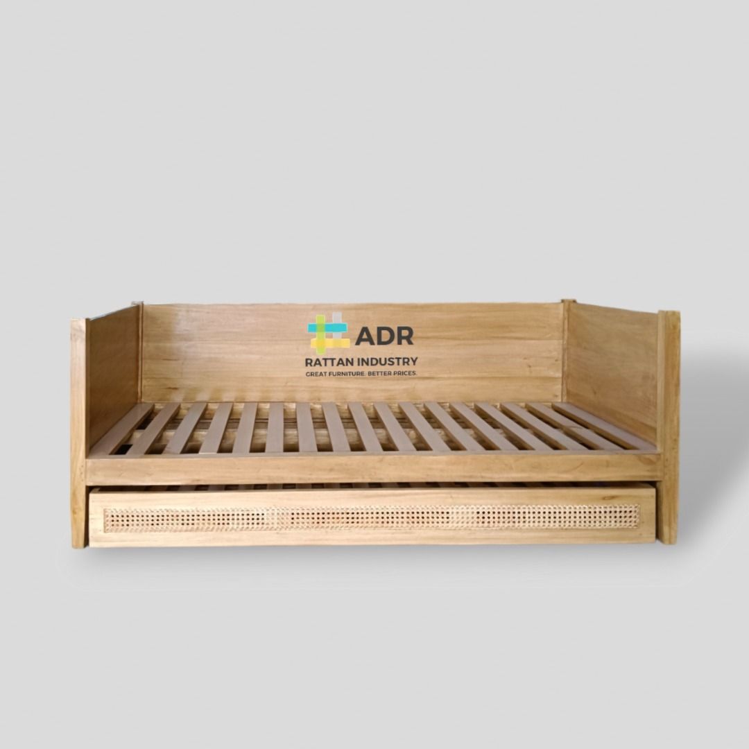 PULLOUT DAYBED (Category: Bed Frames & Mattresses) located in Quezon City. Submitted by adrfurniture (Listing ID 1281685795, Image 2). Description: * Wooden daybed sofa with native rattan solihiya weave. Cushion included. * Wood option: Gmelina wood and Mahogany wood. * Color/finish is customizable. Message us for color options. * We can give discount for multiple/bulk orders..