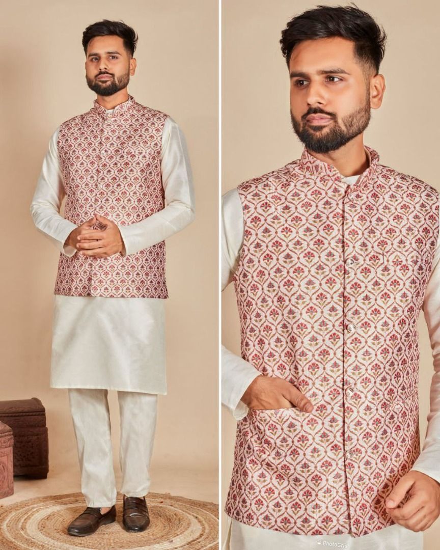 Ready to Wear 3 Pieces Kurta Koti Pyjama set Men s Fashion Tops