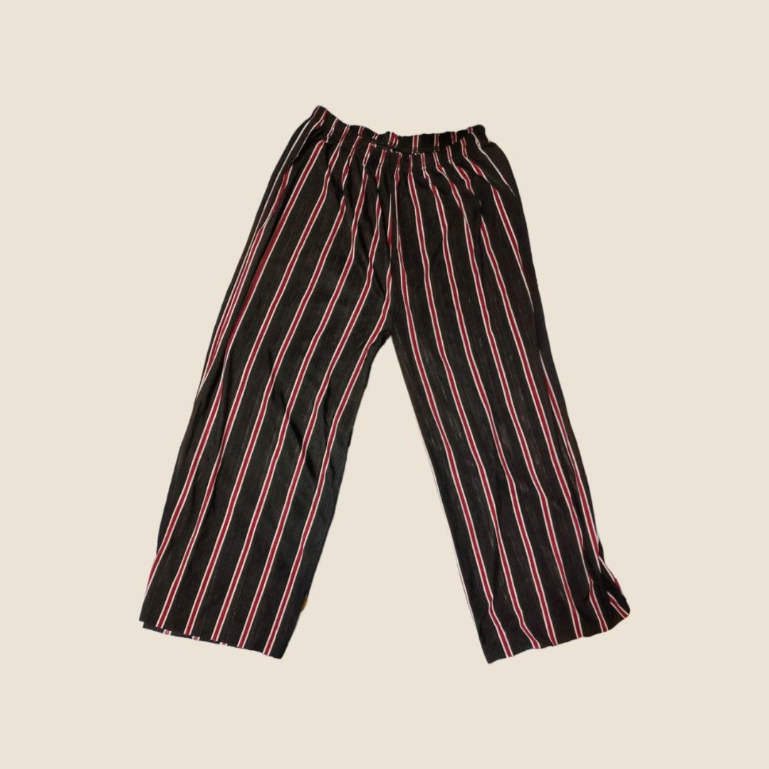 red liquorice striped culottes wide leg pants 80s vintage