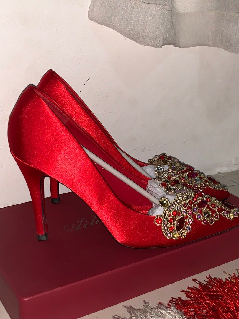 Satin embellished deals heels