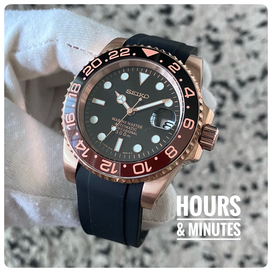 Seiko black and rose gold watch hotsell