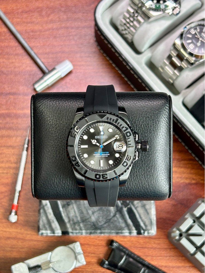 Mod Seiko Stealth YachtMaster Black Dial in 40mm Casing Men s