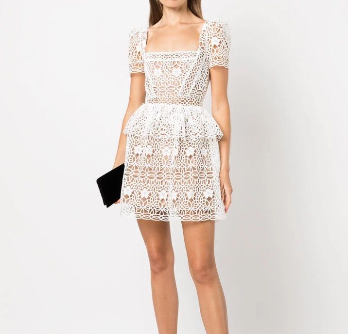 Self Portrait white guipure lace tiered mini dress Women s