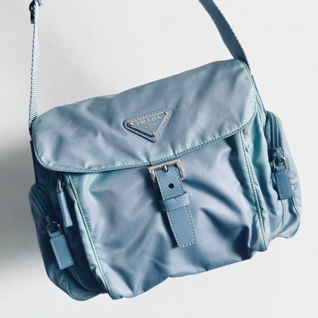 STEAL Prada Vela Sport Glacier Blue Monogram Logo Classic Nylon
