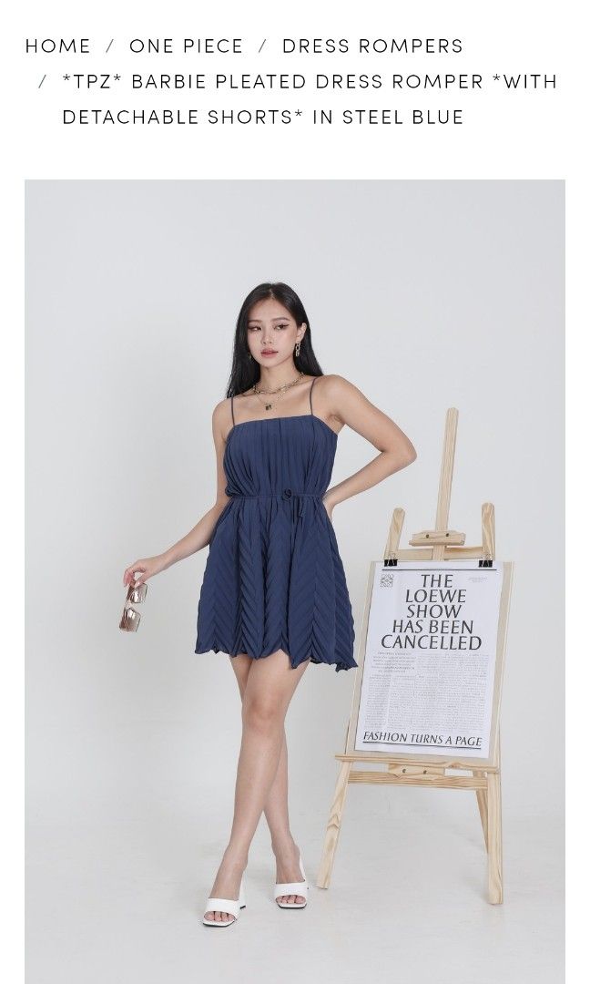 BNWT] PERLA PLEATED ROMPER DRESS (BLUE GREY), Women's Fashion, Dresses &  Sets, Rompers on Carousell