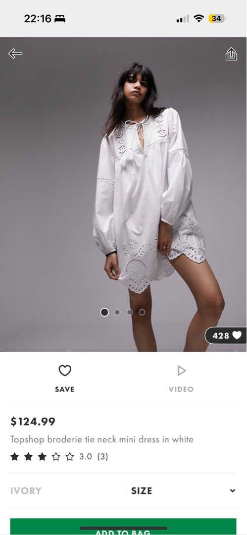 TOPSHOP Broderie Tie Neck Mini Dress in White Women s Fashion