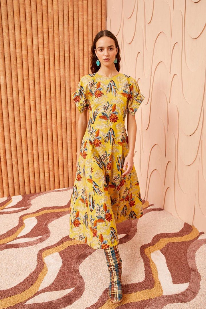 Ulla Johnson Devon Midi Dress in marigold yellow wildflower and anthurium Women s Fashion Dresses Sets Dresses on Carousell