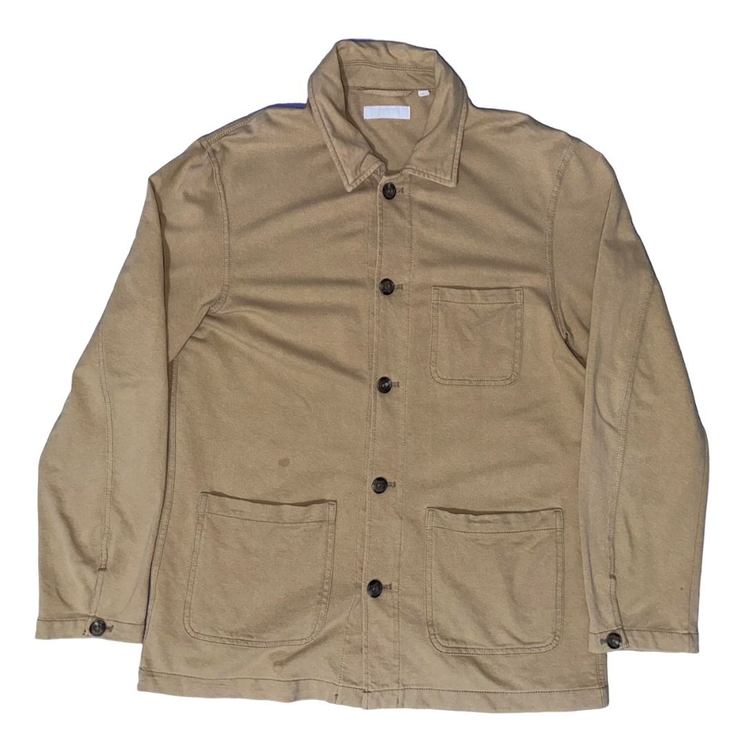 Uniqlo Work Jacket - Brown (Category: Coats, Jackets and Outerwear) located in Makati City. Submitted by sun9lasses (Listing ID 1281700335, Image 1). Description: Size: L Color: Brown Condition: 8.5/10 Issue/s: unnoticeable stain, small pinhole, frayed button Length: 29 Width: 21 Sleeves: ~24.