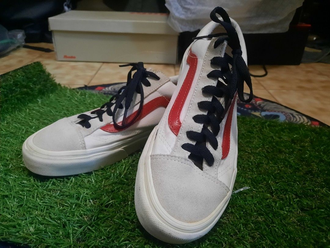 Vans white with red stripe