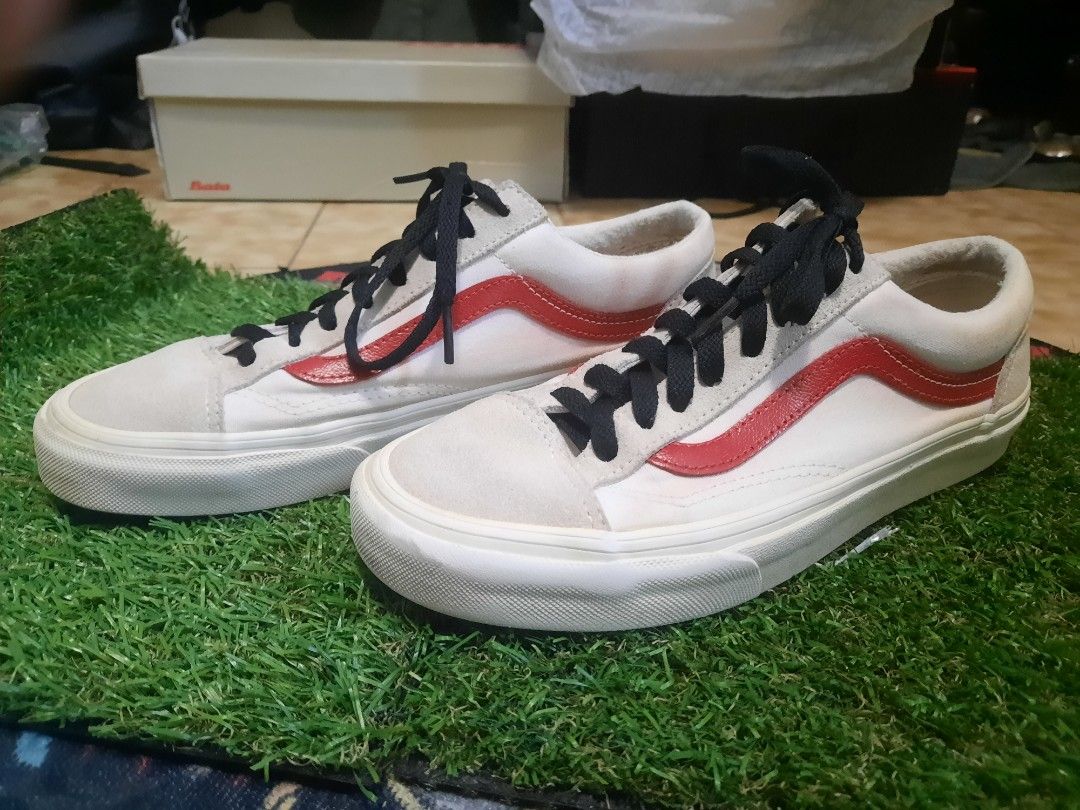 Vans white with red stripe