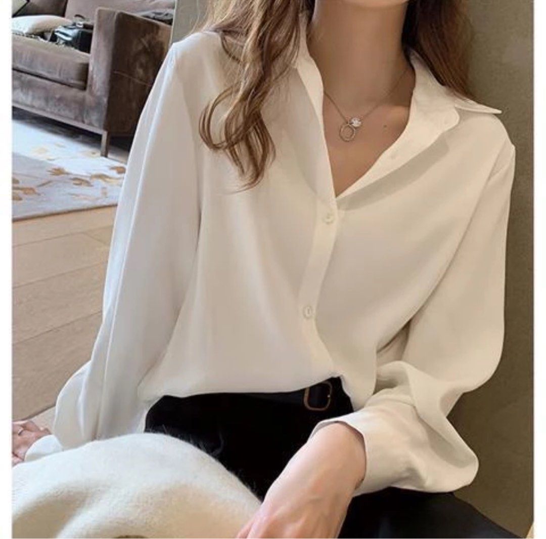 White chiffon deals long sleeve blouse