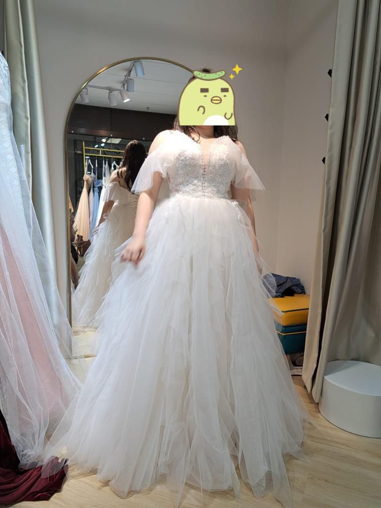 White Off Shoulder ruffled Wedding Ball Gown