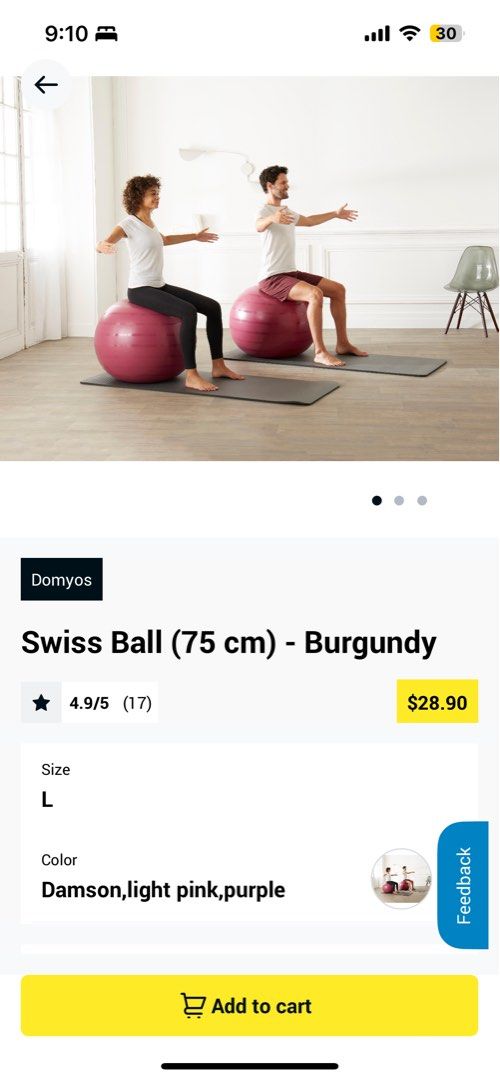 Yoga ball decathlon 75cm, Sports Equipment, Other Sports Equipment and  Supplies on Carousell