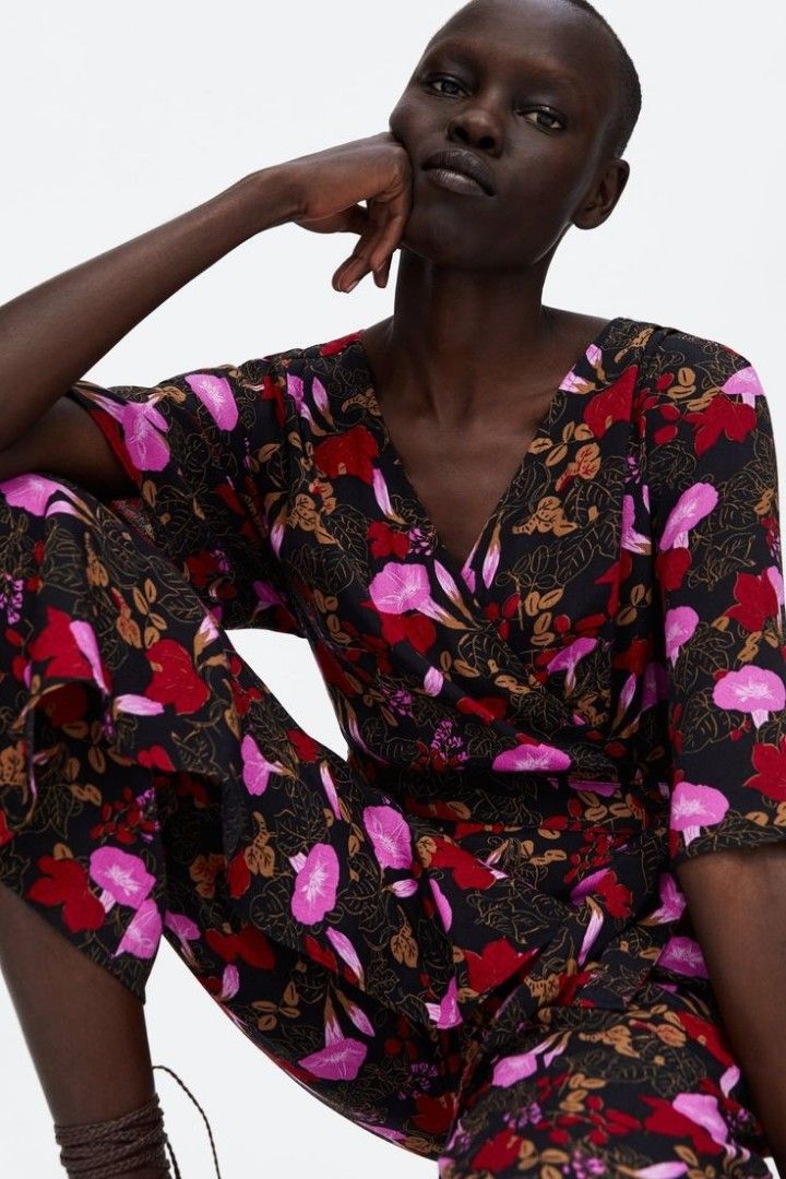 Zara black floral jumpsuit hotsell