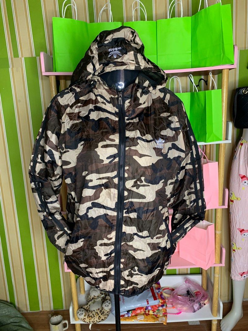 Adidas green camo windbreaker discount