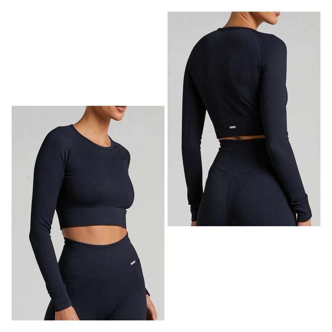 Aimn Ribbed Seamless Crop Long Sleeve, Women's Fashion, Activewear on  Carousell