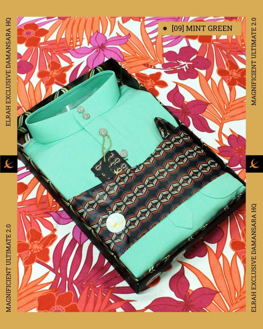 BAJU MELAYU ELRAH EXCLUSIVE ULTIMATE 2.0 (MINT GREEN) C9, Men's Fashion
