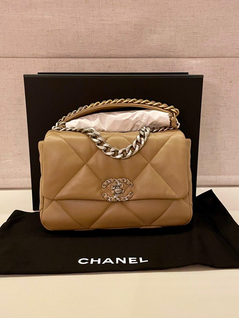 Chanel 19 dark on sale beige small