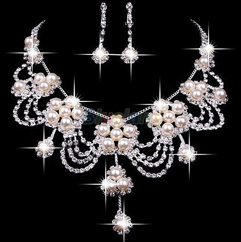 Bridal jewelry set women shiny crystal necklace and earring for