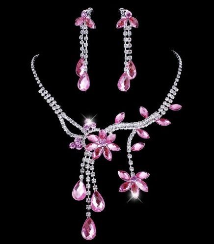 Bridal jewelry set women shiny crystal necklace and earring for