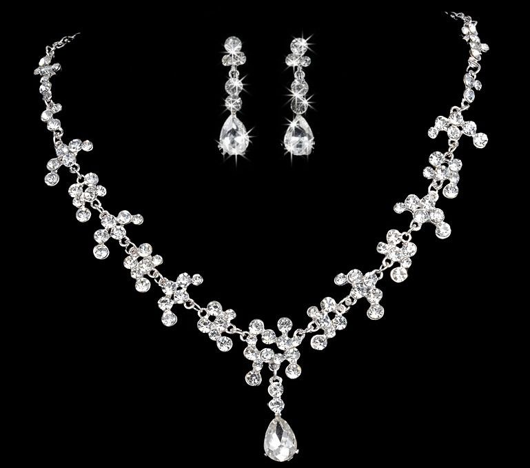 Bridal jewelry set women shiny crystal necklace and earring for