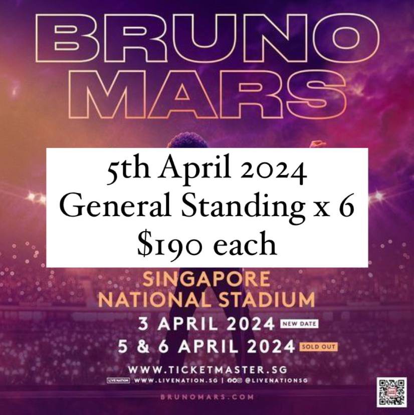 Bruno Mars Concert Tickets, Tickets & Vouchers, Event Tickets on Carousell